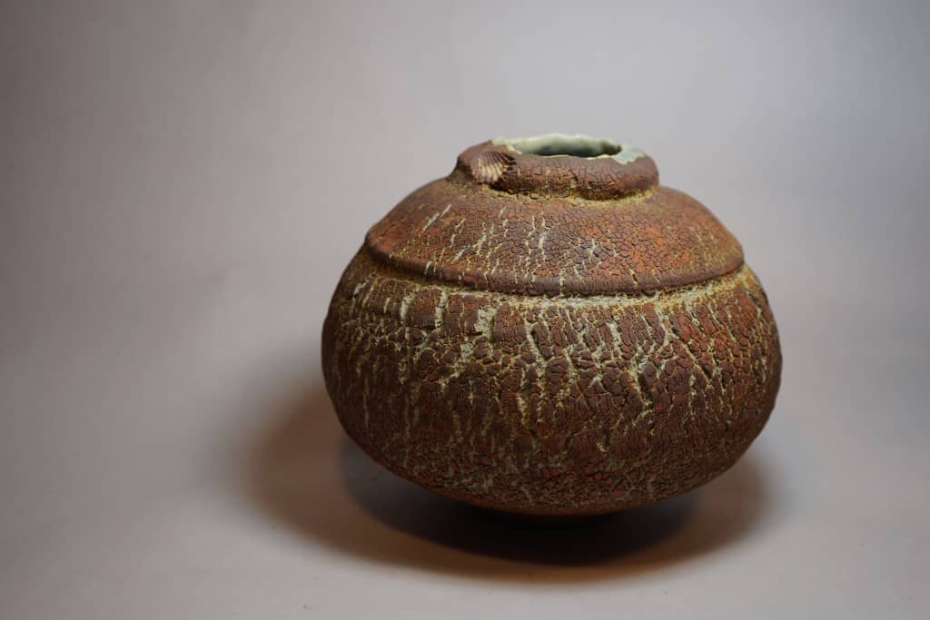 stoneware vase with shell decoration 
