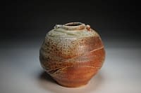 Wood fired vase with fly ash and sculptural surface