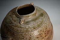Wood fired vase with fly ash and sculptural surface