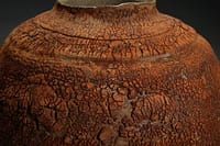 Moon vase form,  with some heavy texture warm burnt colour