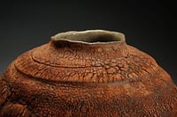 Moon vase form,  with some heavy texture warm burnt colour
